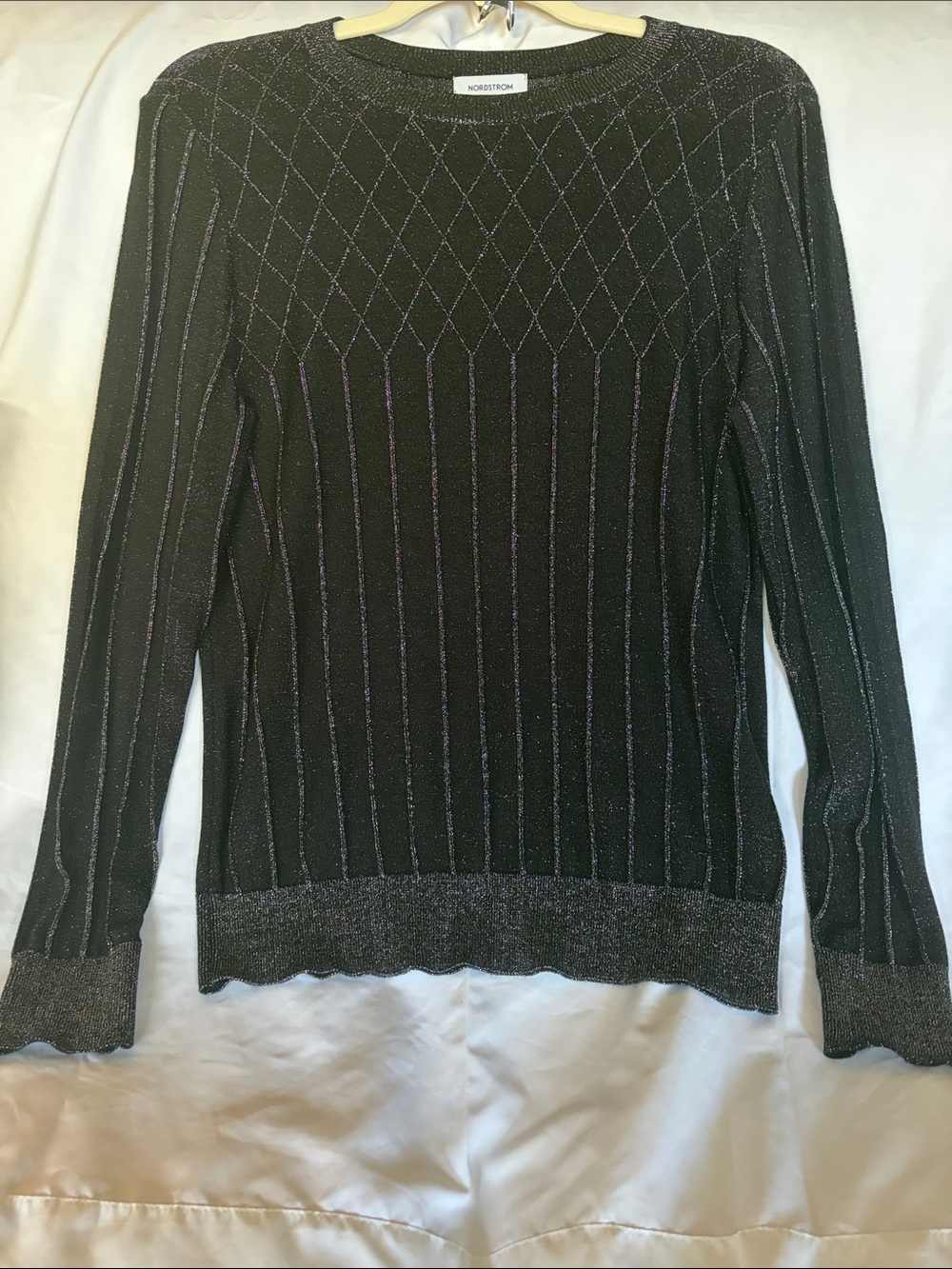 Nordstrom Black Crewneck Sweater with Silver Metallic Detail
